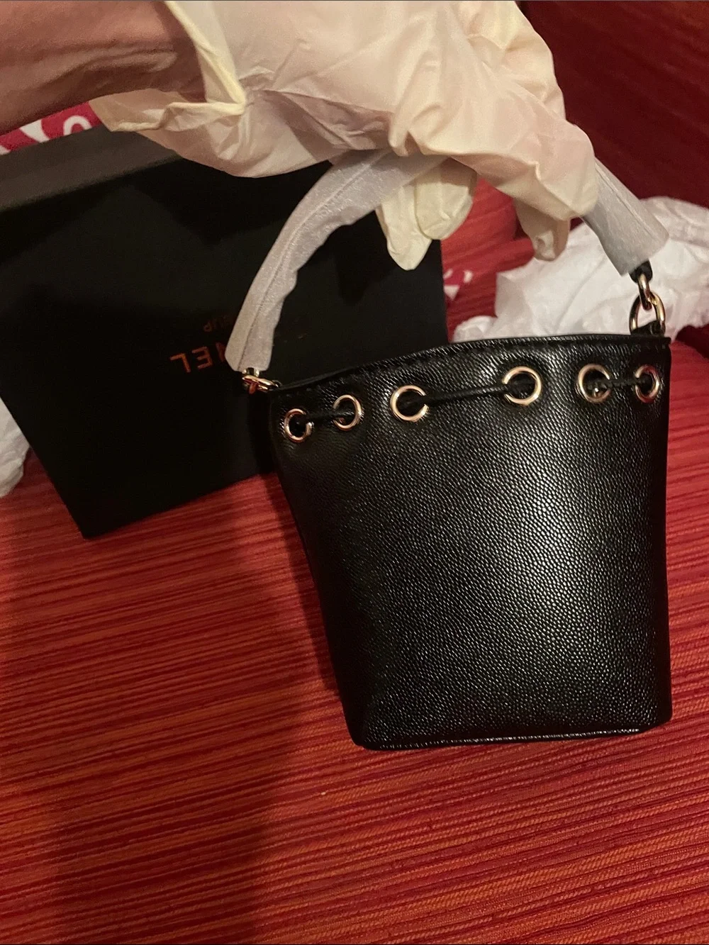 Make up Black Quilted Bucket Bag with Gold Hardware